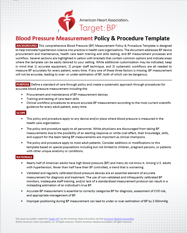 Blood Pressure Measurement Policy & Procedure Template